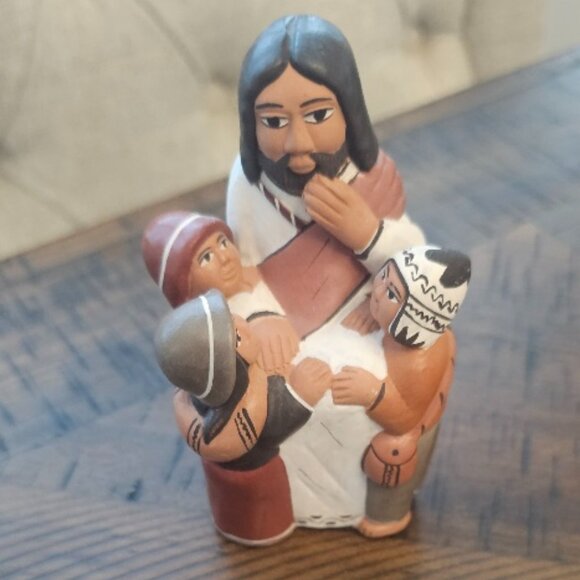 Clay Terra Cotta Pottery Peru Peruvian Jesus with Children Folk Art Christian - Picture 1 of 4